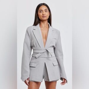 Odd Muse Light Gray Belted Blazer